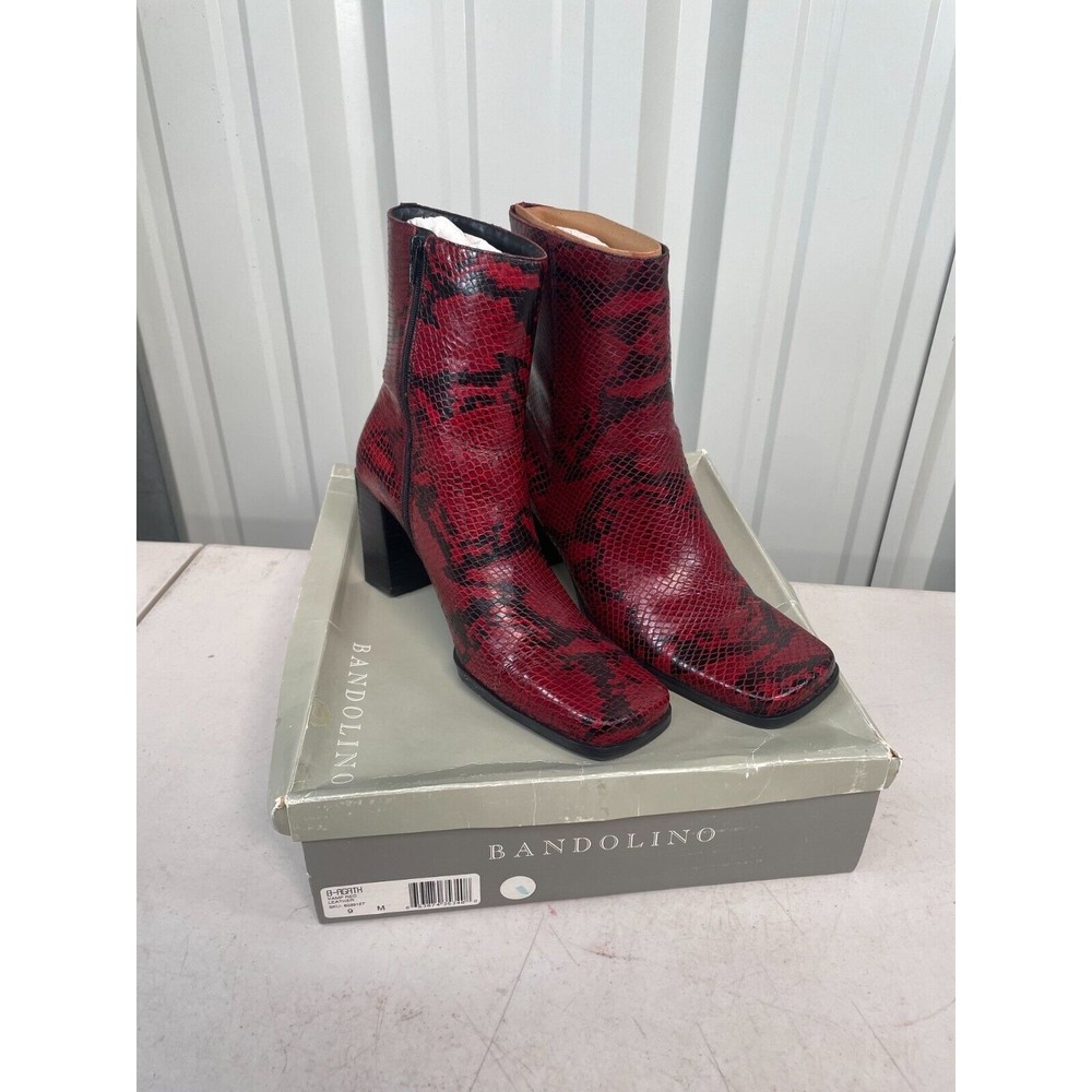 Bandolino Women's Red & Black Leather Snake Skin Boots Size 9 M Made in Brazil